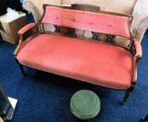 An Edwardian upholstered inlaid sofa 51.5in wide t