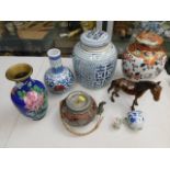 A quantity of Oriental items including a cloisonne