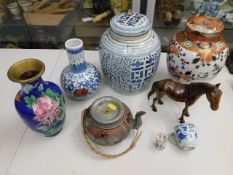 A quantity of Oriental items including a cloisonne