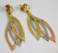 A pair of three colour 14ct gold earrings 2.7g