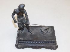 A c.1900 bronze figure of working man on plinth, p