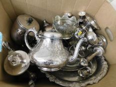 A boxed quantity of silver plated wares, some a/f