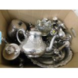 A boxed quantity of silver plated wares, some a/f