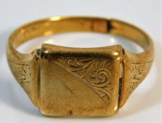 A yellow metal signet ring, tests as 9ct gold a/f 6.4g