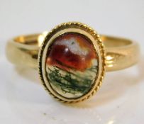 A 9ct gold moss agate ring size P/Q 3.5g