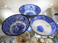 Three blue & white transferware bowls including Ab