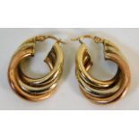 A pair of 9ct three colour gold hoop earrings 5.4g