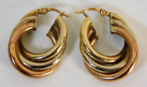 A pair of 9ct three colour gold hoop earrings 5.4g