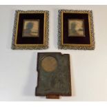 A pair of gilt framed miniature oils twinned with