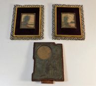 A pair of gilt framed miniature oils twinned with