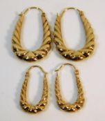 Two pairs of gold hoop earrings test as 9ct gold 2