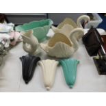 Two Dartmouth pottery swans twinned with three Dar