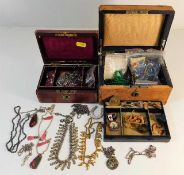 Two jewellery boxes with a selection of costume it