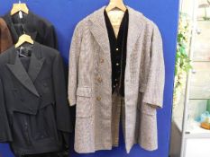 A vintage tweed overcoat with Eton velvet waistcoa