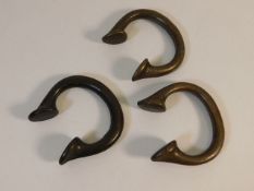 Three 19thC. small bronze manillas