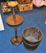 An oak barley twist smokers ashtray stand twinned