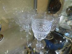 A set of six cut glass crystal wine glasses