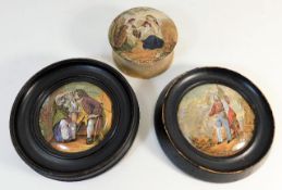 Three Victorian pot lids, one a/f