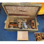 A wooden tool box with various wooden & steel plan