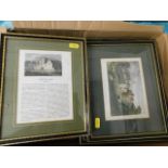 A boxed quantity of framed antique prints relating