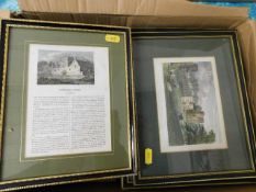 A boxed quantity of framed antique prints relating