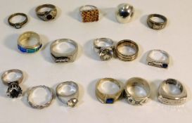 Sixteen silver & white metal rings