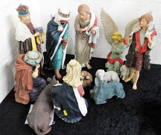 A large resin nativity set, tallest piece 17.5in