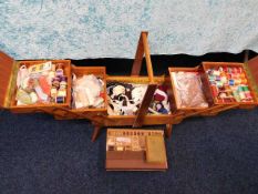 A sewing box with contents & other related items