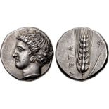 LUCANIA, Metapontion. Circa 400-340 BC. AR Nomos (20mm, 7.99 g, 8h). Head of Demeter left, hair