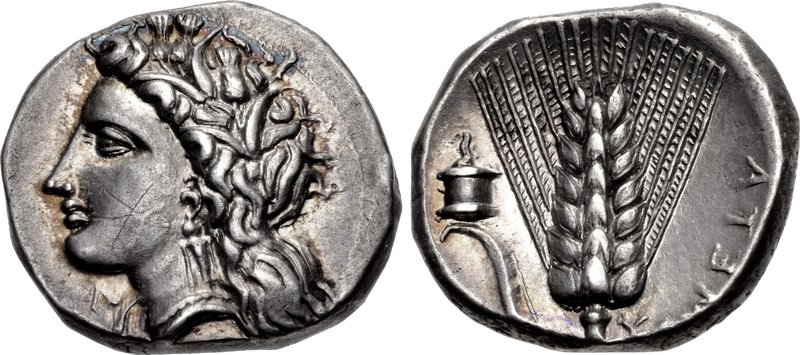 LUCANIA, Metapontion. Circa 330-290 BC. AR Nomos (20mm, 7.91 g, 6h). Head of Demeter left, wearing