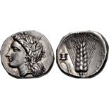 LUCANIA, Metapontion. Circa 330-290 BC. AR Nomos (20mm, 7.91 g, 6h). Head of Demeter left, wearing