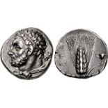 LUCANIA, Metapontion. Circa 290-280 BC. AR Nomos (20mm, 7.91 g, 7h). Bearded head of Herakles