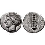 LUCANIA, Metapontion. Circa 400-340 BC. AR Nomos (20mm, 7.98 g, 11h). Head of Demeter left, hair