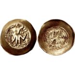 HUNNIC TRIBES, Alchon Huns. Adomano. Mid-late 5th century. AV Dinar (33mm, 7.14 g, 12h). Uncertain