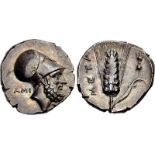LUCANIA, Metapontion. Circa 340-330 BC. AR Nomos (20.5mm, 7.71 g, 3h). Head of Leukippos right,