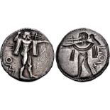 LUCANIA, Poseidonia. Circa 530-500 BC. AR Half Nomos – Drachm (19.5mm, 3.32 g, 12h). Poseidon,