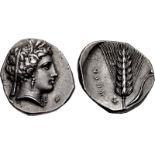 LUCANIA, Metapontion. Circa 340-330 BC. AR Nomos (22mm, 7.89 g, 2h). Head of Demeter right,