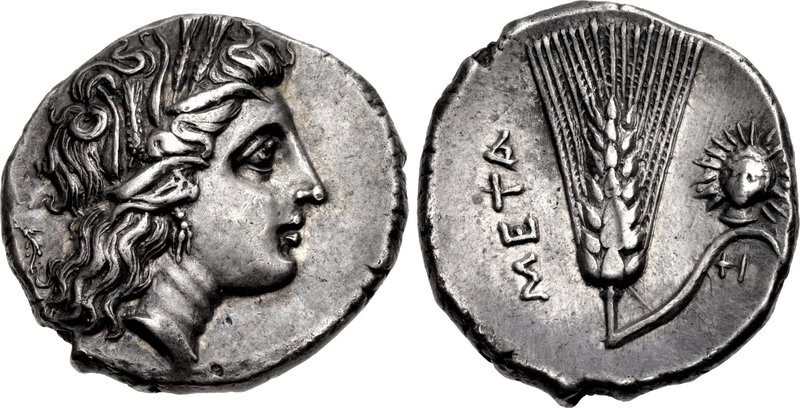 LUCANIA, Metapontion. Circa 290-280 BC. AR Nomos (22mm, 7.89 g, 11h). Head of Demeter right, wearing