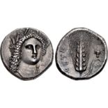 LUCANIA, Metapontion. Circa 330-290 BC. AR Nomos (20mm, 7.83 g, 6h). Head of Demeter facing slightly