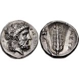 LUCANIA, Metapontion. Circa 340-330 BC. AR Nomos (20mm, 7.85 g, 7h). Head of Zeus right, wearing