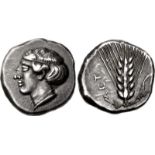 LUCANIA, Metapontion. Circa 430-400 BC. AR Nomos (20mm, 7.78 g, 5h). Head of Demeter left, hair in