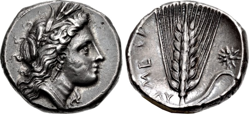 LUCANIA, Metapontion. Circa 330-290 BC. AR Nomos (20.5mm, 7.92 g, 11h). Head of Demeter right,