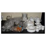 Assorted ceramics to include; whisky decanter, part suite of cut glass drinking glasses, Thomas