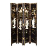 Black lacquered four-fold dressing screen with gilt bamboo leaf decoration Condition: