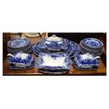 Late 19th Century flow blue 'Verona' pattern part dinner service to include; covered vegetable dish,