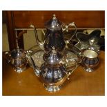 Silver-plated four piece tea/coffee service, together with an oval galleried tray Condition: