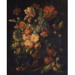 Oil on canvas - Still life with flowers, 59cm x 48.5cm, in gilt frame Condition: