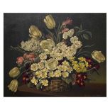 Frank Shipsides - Oil on canvas - Still-life with a wicker basket of flowers, signed lower right,