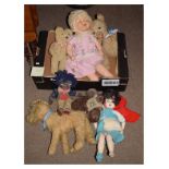 Selection of vintage dolls, teddy bear, dog, etc Condition:
