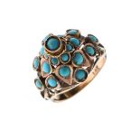 Turquoise set cluster dress ring, the shank stamped 14c, size L, 7.5g approx Condition: